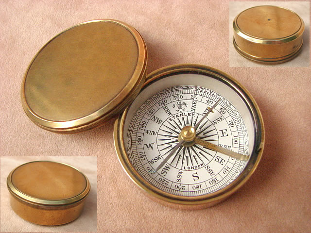 Genuine Stanley Victorian brass cased pocket compass